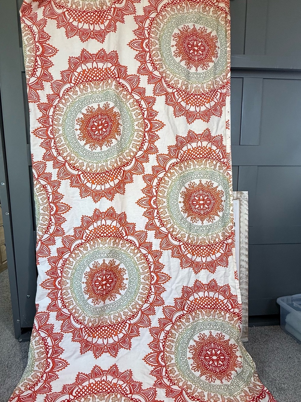 Mandala Print Shower Curtain - White with Orange &Green Accents